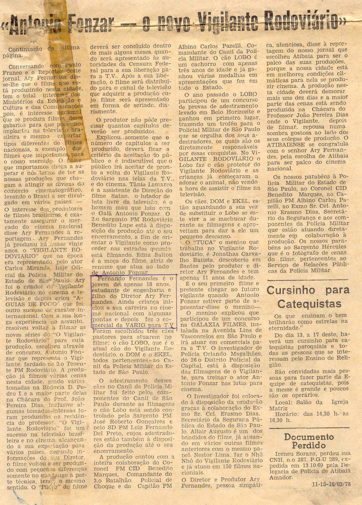 Segundo Vigilante Rodoviário de 1978  Jornal Atibaiense